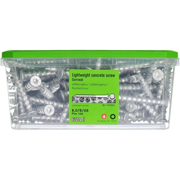 Letbetonskrue ESSVE CorrSeal TX30  8,0 x 65 mm, pakke med 100