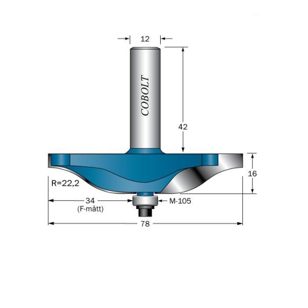 Afgratningsfræser Cobolt 325-078 R=22,2, D=78, L=16, S=12 