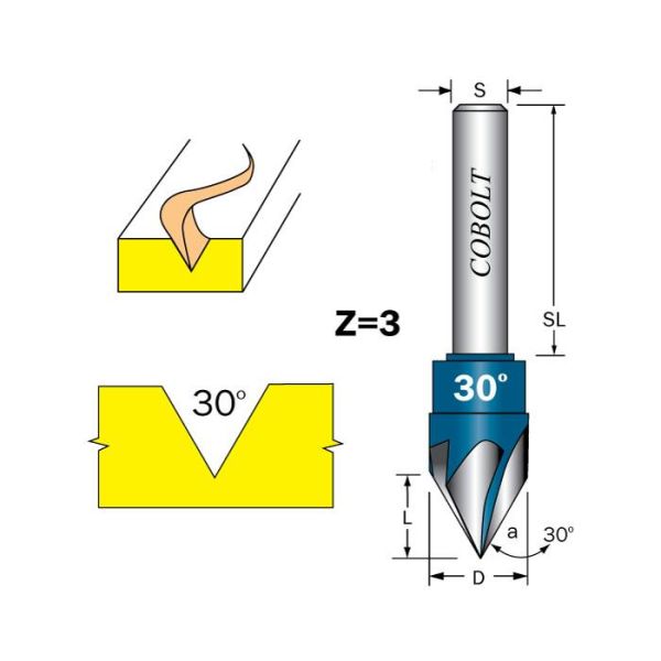 Skift fræser Cobolt 209-000 Z = 3, 30 grader 