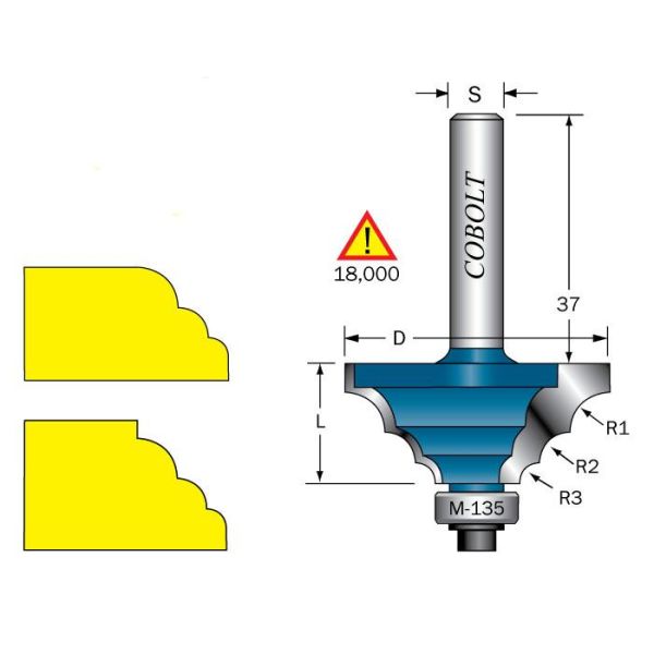 Fræser med flere radier Cobolt 233-929 R=3, 4,5 og 6mm 