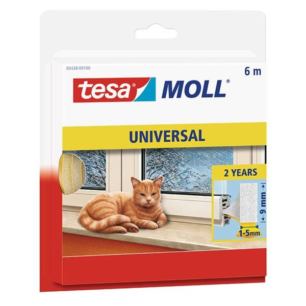 Tætningsliste Tesa Tesamoll Universal i skum, 6 m, 9 mm x 6 mm 