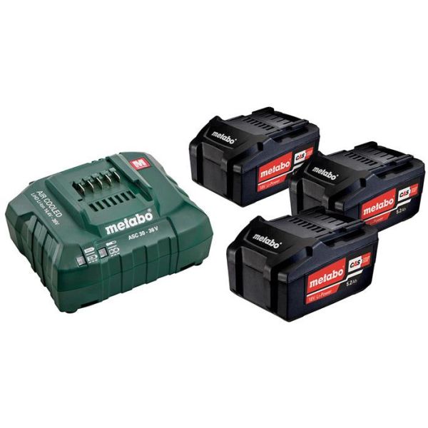 Ladepakke Metabo Bas-set med 3 stk 5,2Ah batterier og lader 