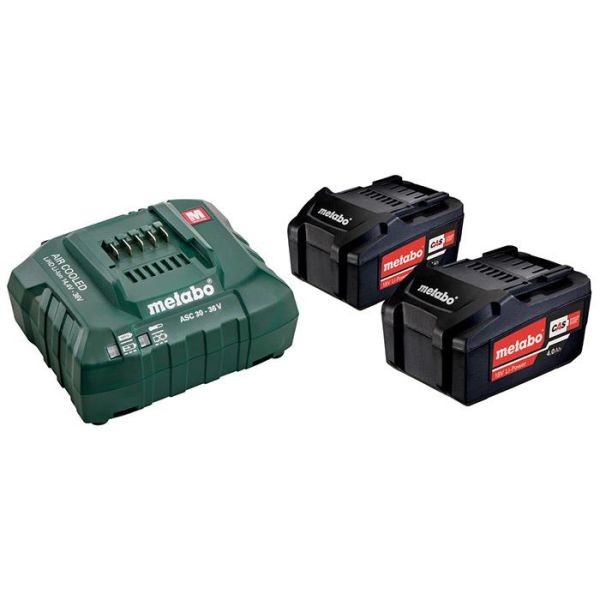 Opladningspakke Metabo Bas-set med 2 stk 4.0Ah batterier og oplader 