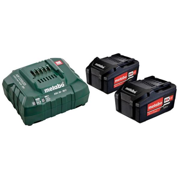 Opladningspakke Metabo Bas-set med 2 stk 5.2Ah batterier og oplader 