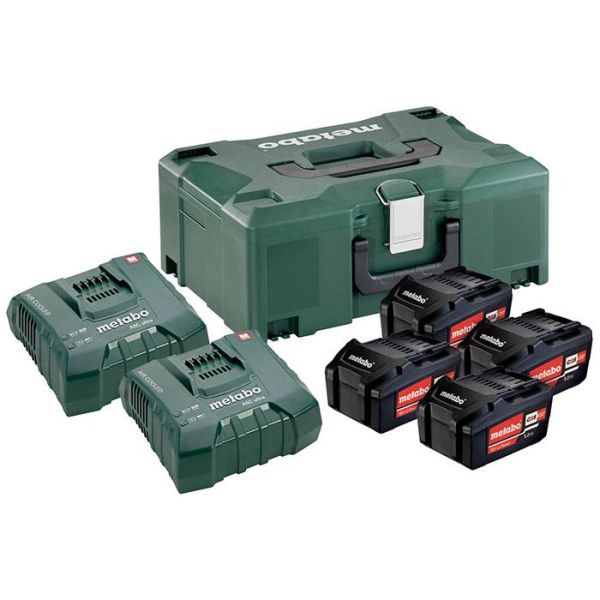 Ladepakke Metabo Bas-set 4x 5,2Ah batterier, 2x lader og koffert 
