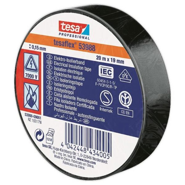 Jakke Tesa 53988 Sort, 20 m x 19 mm 
