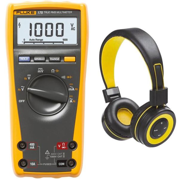 Multimeter Fluke 175 med Bluetooth-hörlurar 