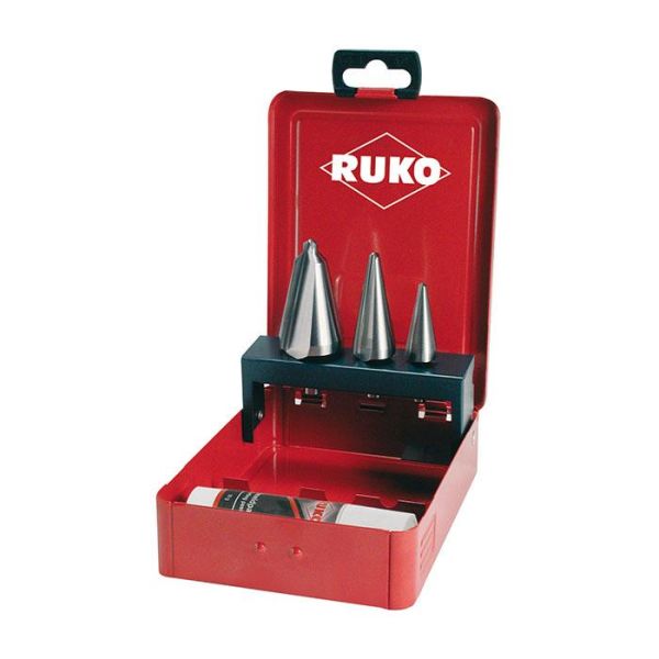 Boresæt af metalplader Ruko 101020 Konisk, 3 dele, i metalpladekassette 