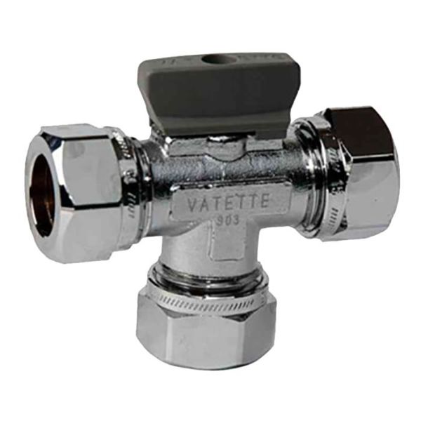 Kuglehane Vatette FG077050005 T-rør, forkromet, med knop, CU-CU, 15 mm 