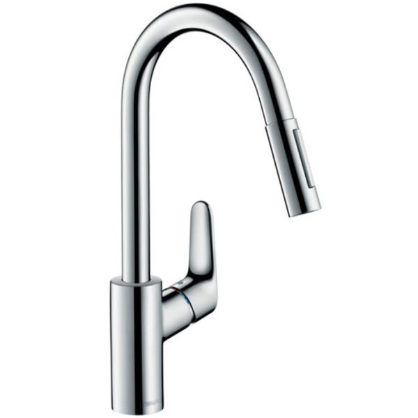 Kjøkkenbatteri Hansgrohe Focus 2-jet med uttrekkbar hånddusj 