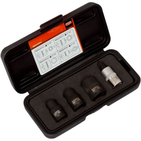 Topnøglesæt Bahco BBR202P4 Med 1/2" Pentagon ærmer og bits 