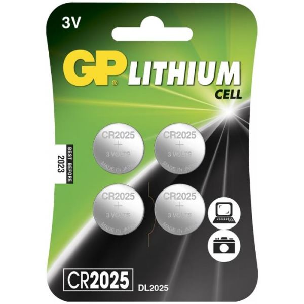 Knappecelle GP Batteries CR 2025-7U4 litium, 3 V, 4-pakning 