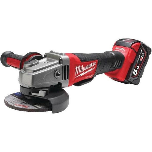 Vinkelslip Milwaukee M18 CAG125XPD-502X med 5,0Ah batterier och laddare 