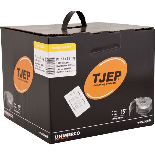 Naula TJEP 839466 rullalipas, ruostumaton teräs A4, 15° PC 2,5 x 66 mm, 1600 kpl