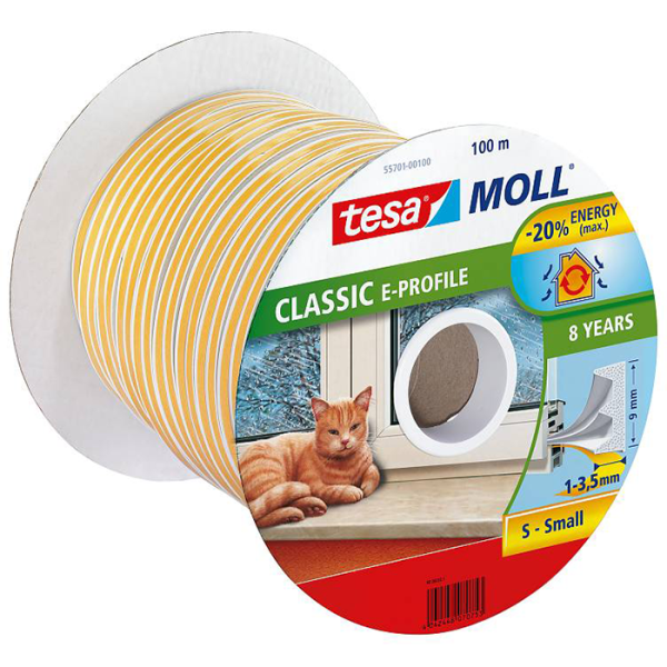 Tætningsliste Tesa E-list 55701-00100-00 EPDM, 100 m, 9 mm x 4 mm Hvid