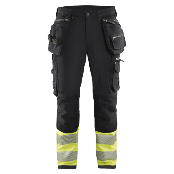 Varselbyxa Blåkläder 199316429933C54 4-vägsstretch, svart/varselgul Stl C54