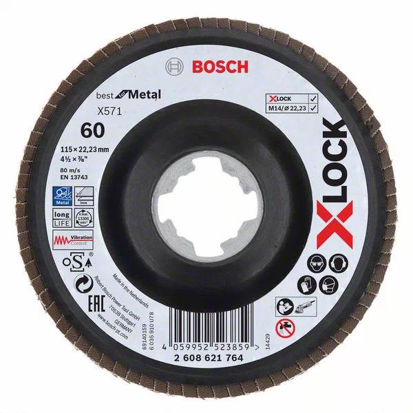 Lamellihiomalaikka Bosch Best for Metal x-LOCK X571, kulmassa 115 mm, G 60