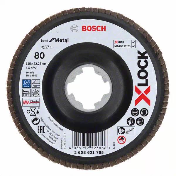 Lamelslibeskive Bosch Best for Metal med X-LOCK X571, vinklet 115 mm, G 80