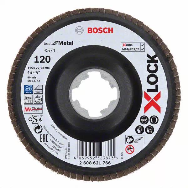Lamelslibeskive Bosch Best for Metal med X-LOCK X571, vinklet 115 mm, G 120