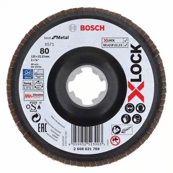 Lamelslibeskive Bosch Best for Metal med X-LOCK X571, vinklet 125 mm, G 80