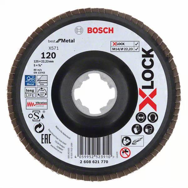 Lamellslipeskive Bosch Best for Metal med X-LOCK X571, vinklet 125 mm, G 120
