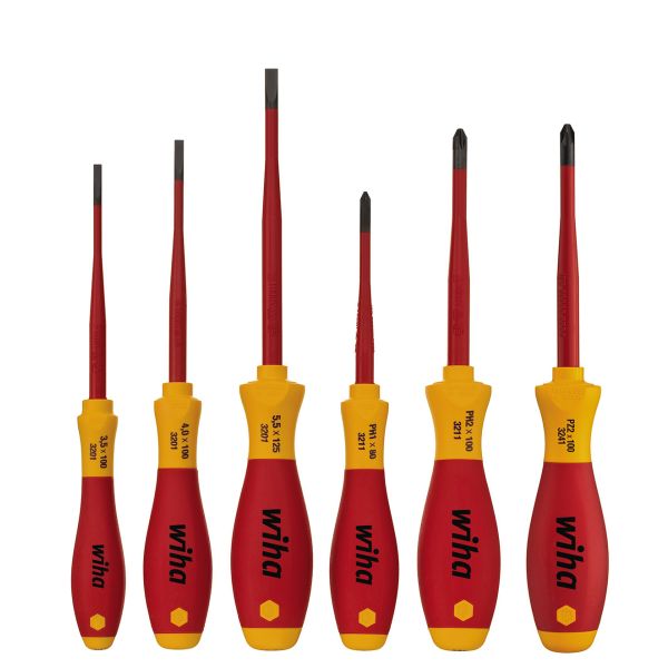 Skruvmejselsats Wiha SoftFinish Electric slimFix 6 delar, spår/PH/PZ/PlusMinus 