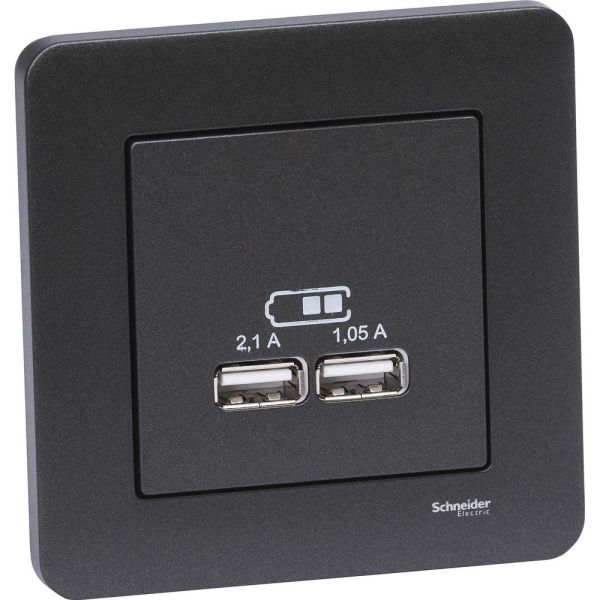 Laddstation Schneider Electric Exxact infälld, 2 USB Antracit