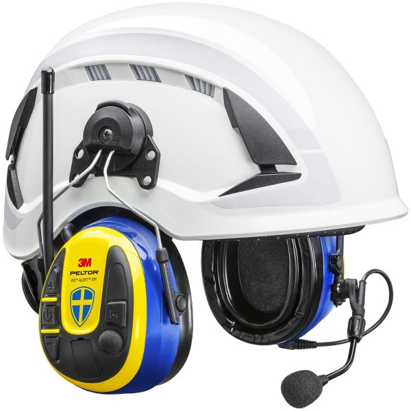 Hörselskydd 3M Peltor WS Alert XPI Sverigekåpan med Bluetooth och mobilapplikation, hjälmfäste 