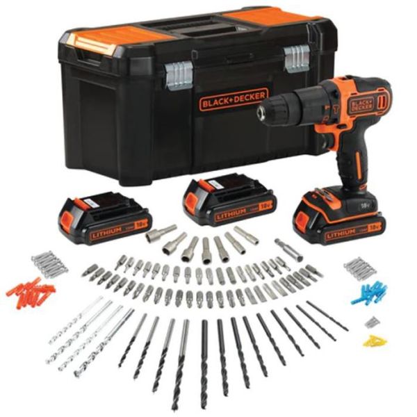 Slagborrmaskin Black & Decker BDCHD181B3A-QW med batterier, laddare och tillbehör 