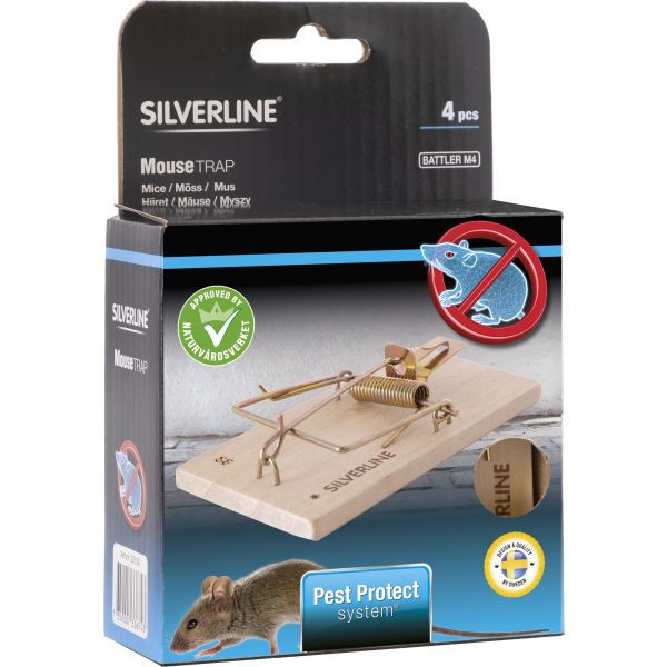 Musefælde Silverline Battler M4 træ, 4-pak 
