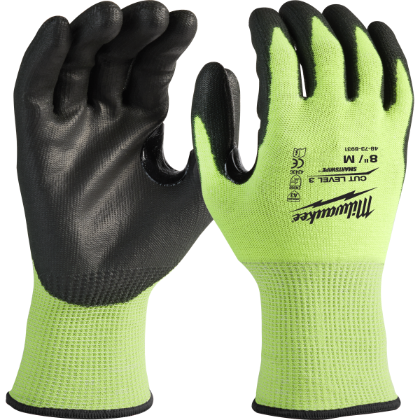 Viiltosuojakäsine Milwaukee 3/C PU-upotetut, CL3/C, Hi-Vis S/7 1 kpl