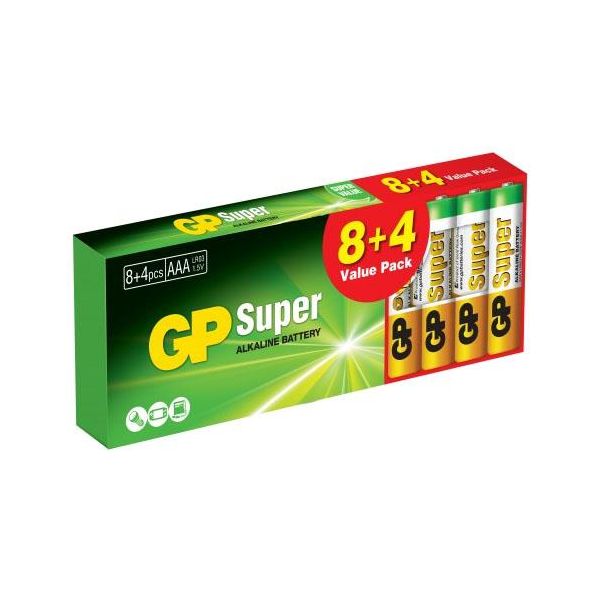 Alkaliparisto GP Batteries Super Alkaline AAA, 12 kpl 