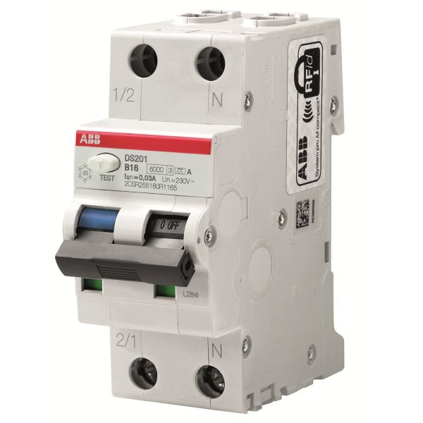Henkilösuojakytkin ABB 2CSR255180R0164 6 kA, C-käyrä, tyyppi A DS201 C16 A10