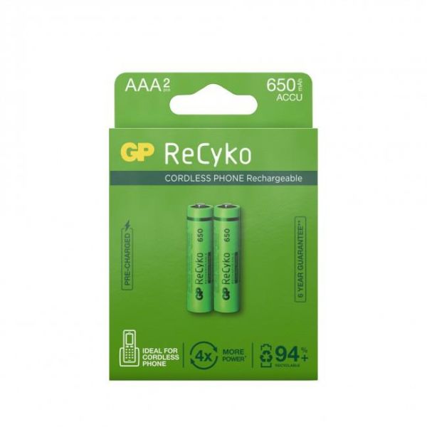 Akku GP Batteries ReCyko 650 ladattava, AAA, 2 kpl 