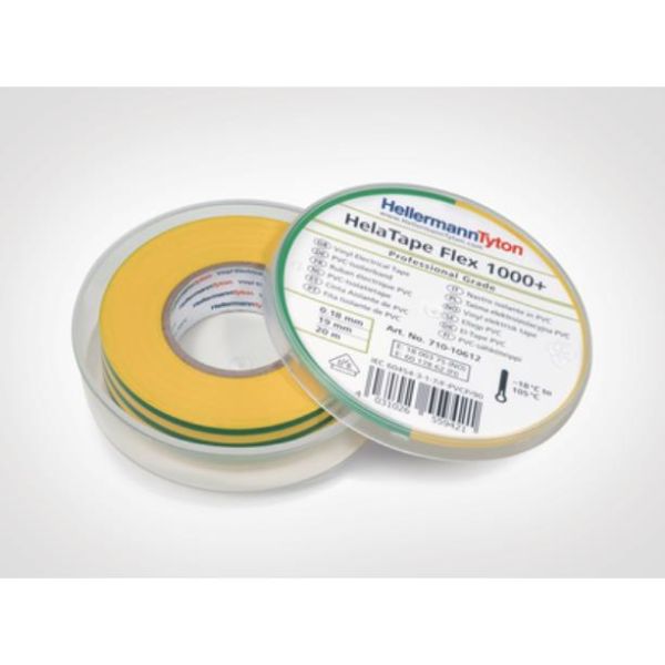 Elektrikerteip Hellermann Tyton HelaTape Flex 1000+ 19 mm x 20 m Gul/grønn