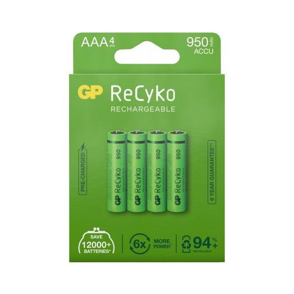 Batteri GP Batteries ReCyko 950 laddningsbart, AAA, 4-pack 