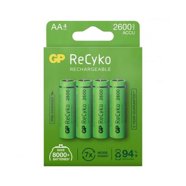 Batteri GP Batteries ReCyko 2600 laddningsbart, AA, 4-pack 