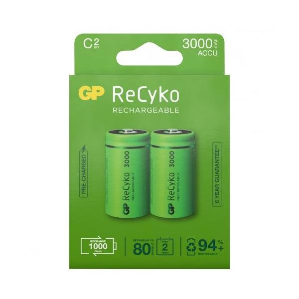 Batteri GP Batteries ReCyko 3000 laddningsbart, C, 2-pack 
