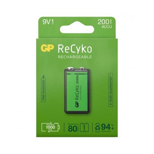 Batteri GP Batteries ReCyko 200 laddningsbart, 9V 