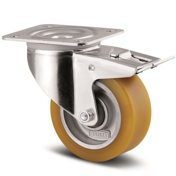 Hjul Tente 4687ITP200P63 bremse, polyuret, plade 140x110 Ø200 mm
