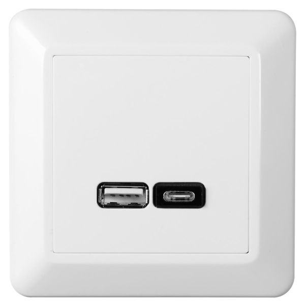 USB-latauspistorasia Elko EKO30140 puhtaanvalkoinen, USB A+C 