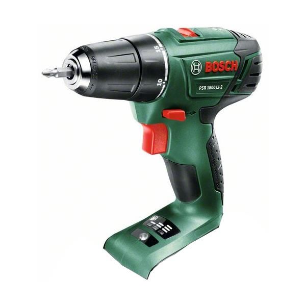Porakone-ruuvinväännin Bosch DIY PSR 1800 LI-2 mukana yksi 1,5 Ah:n akku ja laturi 