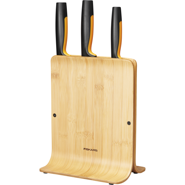 Knivblokk Fiskars Functional Form i bambus med 3 kniver