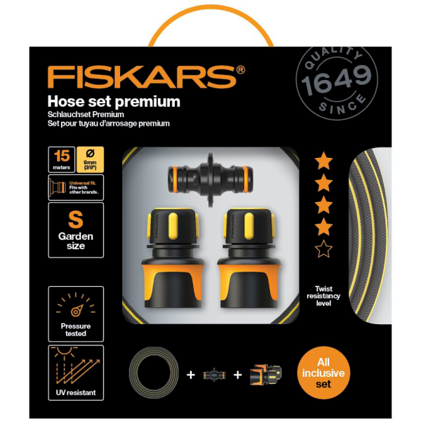 Slangesæt Fiskars Premium Hose Set Ø9 mm, 15 m 