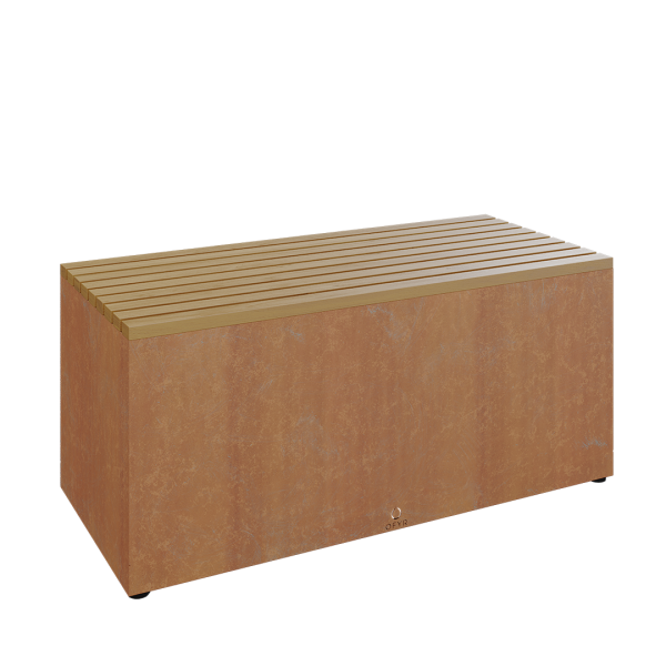 Trädgårdsbänk OFYR Garden Bench Corten teak-träplanka Cortenstål