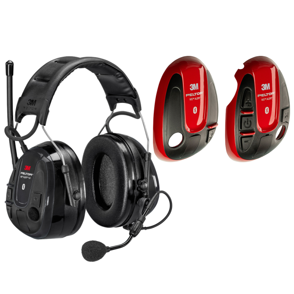 Hörselskydd 3M Peltor WS Alert XP med röda skal, Bluetooth med hjässbygel 