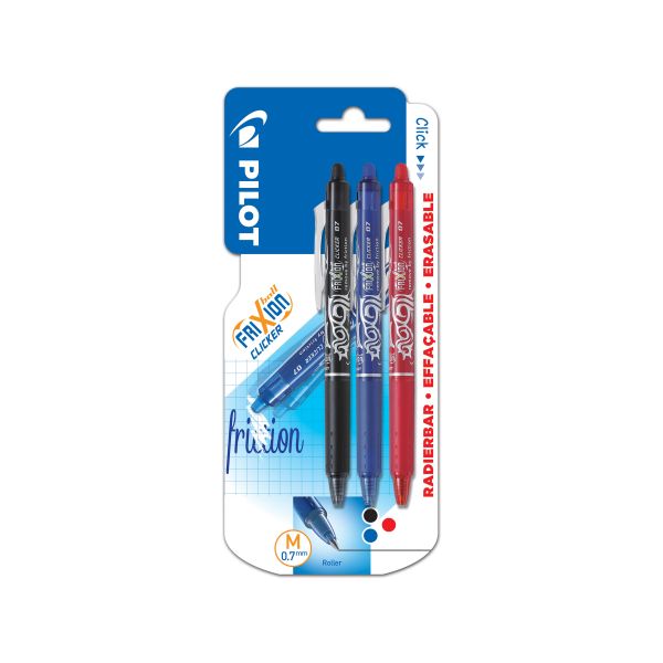 Pen Pilot FriXion Ball Clicker Kan slettes, 0,7 mm, 3-pak 