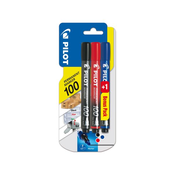 Markør Pilot Permanent Marker 100 Konisk spids, 3-pak 