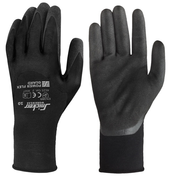 Käsineet Snickers Workwear 9327 Power Flex Guard musta/musta 10
