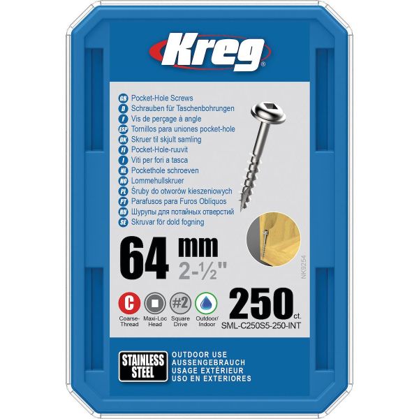 Skrue Kreg SML-C250S5-250-INT 64 mm Ø, rustfri, Maxi-Loc 250-pakk